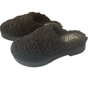 Franco Sarto Black Shearling Mules Size 7.5 Lug Sole Slip On